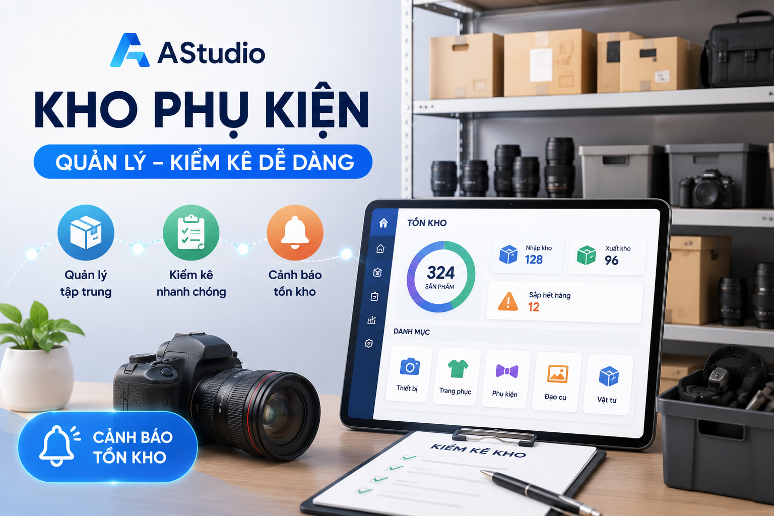 Kho phụ kiện: Quản lý, kiểm kê dễ dàng, cảnh báo tồn kho