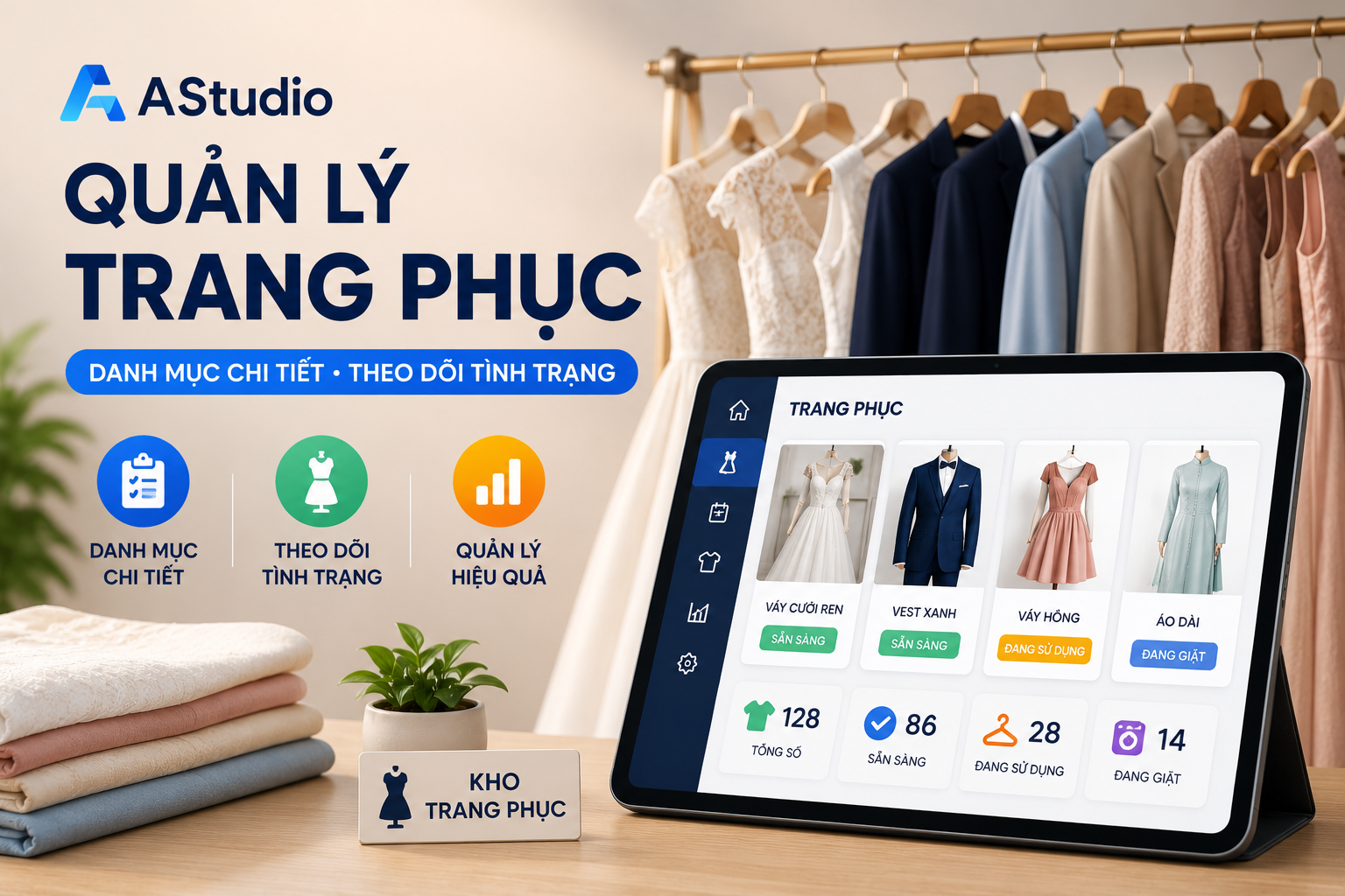 Quản lý trang phục: Danh mục chi tiết, theo dõi tình trạng