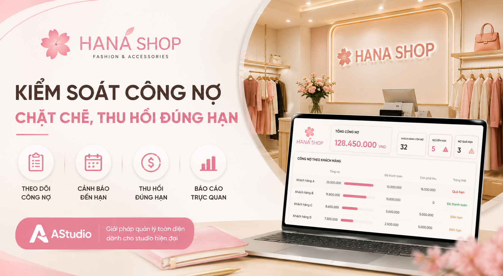Hana Shop kiểm soát công nợ chặt chẽ, thu hồi đúng hạn cùng AStudio